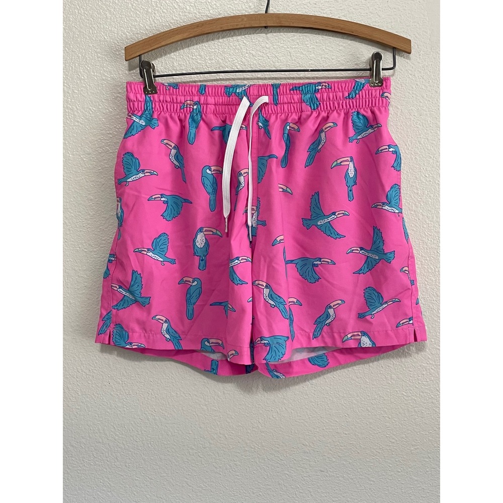 Chubbies Swim Trunks Men Small "TOUCAN DO IT" Pink Toucan Print‎  Board Shorts